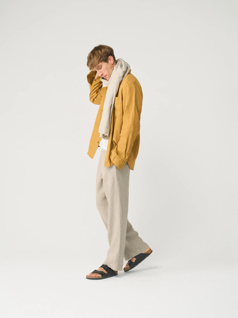 Heavy linen shirt for men, long sleeve shirt with pockets, buttoned linen overshirt POINT