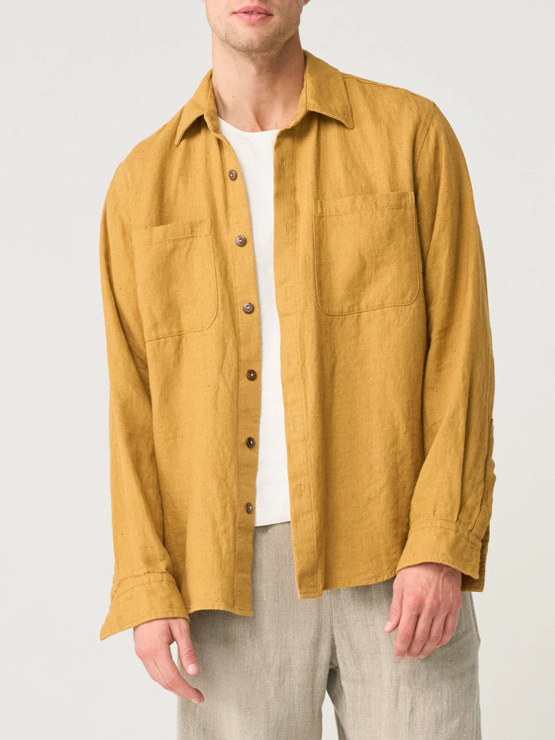 Heavy linen shirt for men, long sleeve shirt with pockets, buttoned linen overshirt POINT
